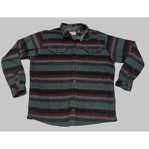 Wrangler Shirt Jacket Mens XL Gray Black Red Stripes Fleece Shacket Pockets